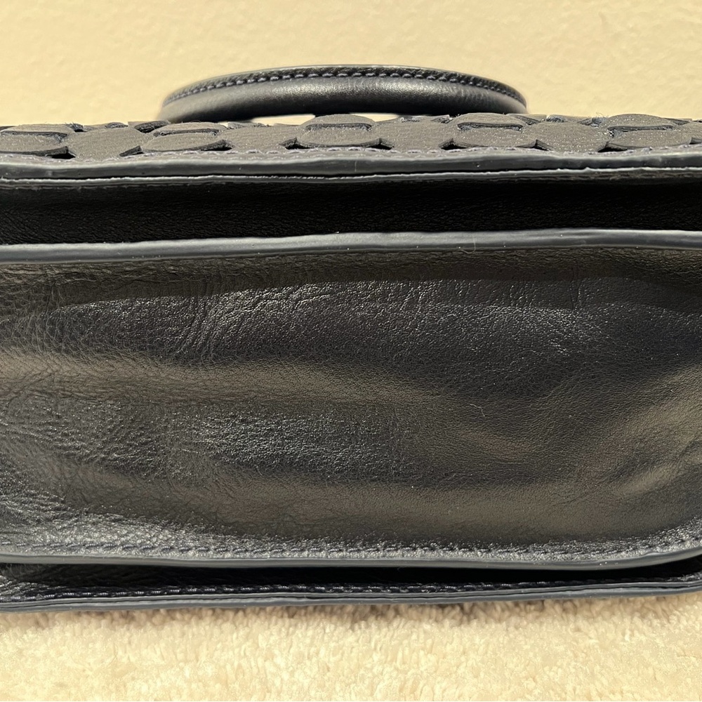 Fossil Navy Woven Leather Floral Cutout Satchel - Picture 6 of 12